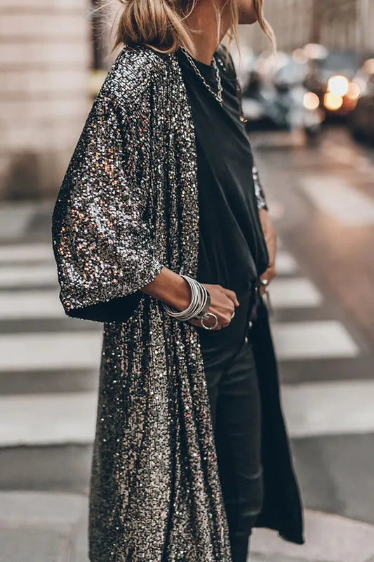 Disco Glamor Sequin Kimono With Bell Sleeves