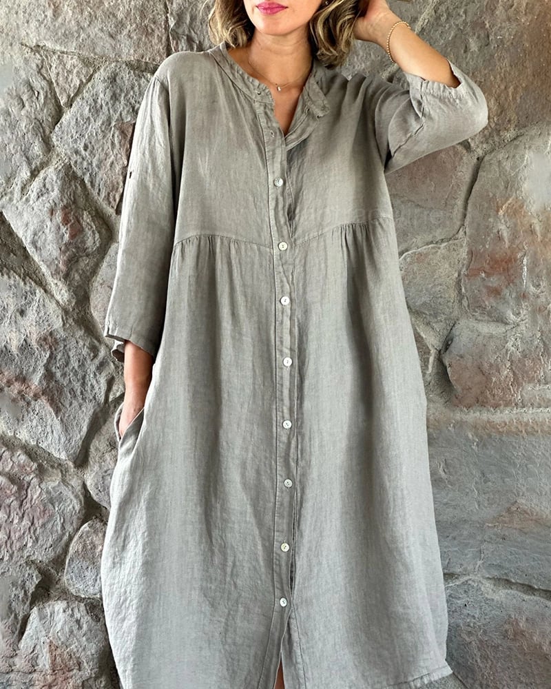 Cotton And Linen Loose Shirt Dress