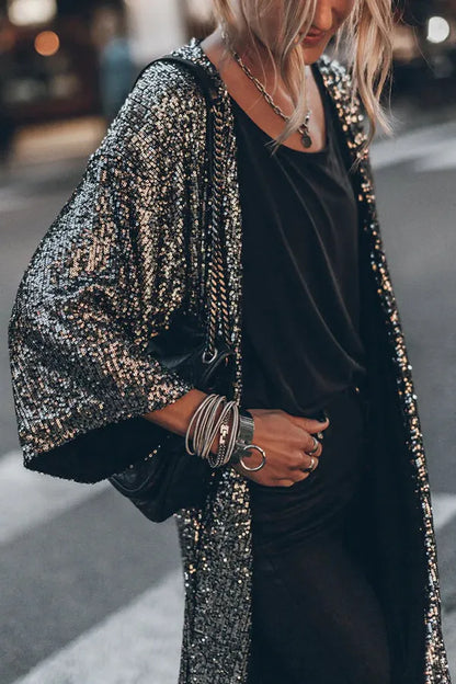 Disco Glamor Sequin Kimono With Bell Sleeves