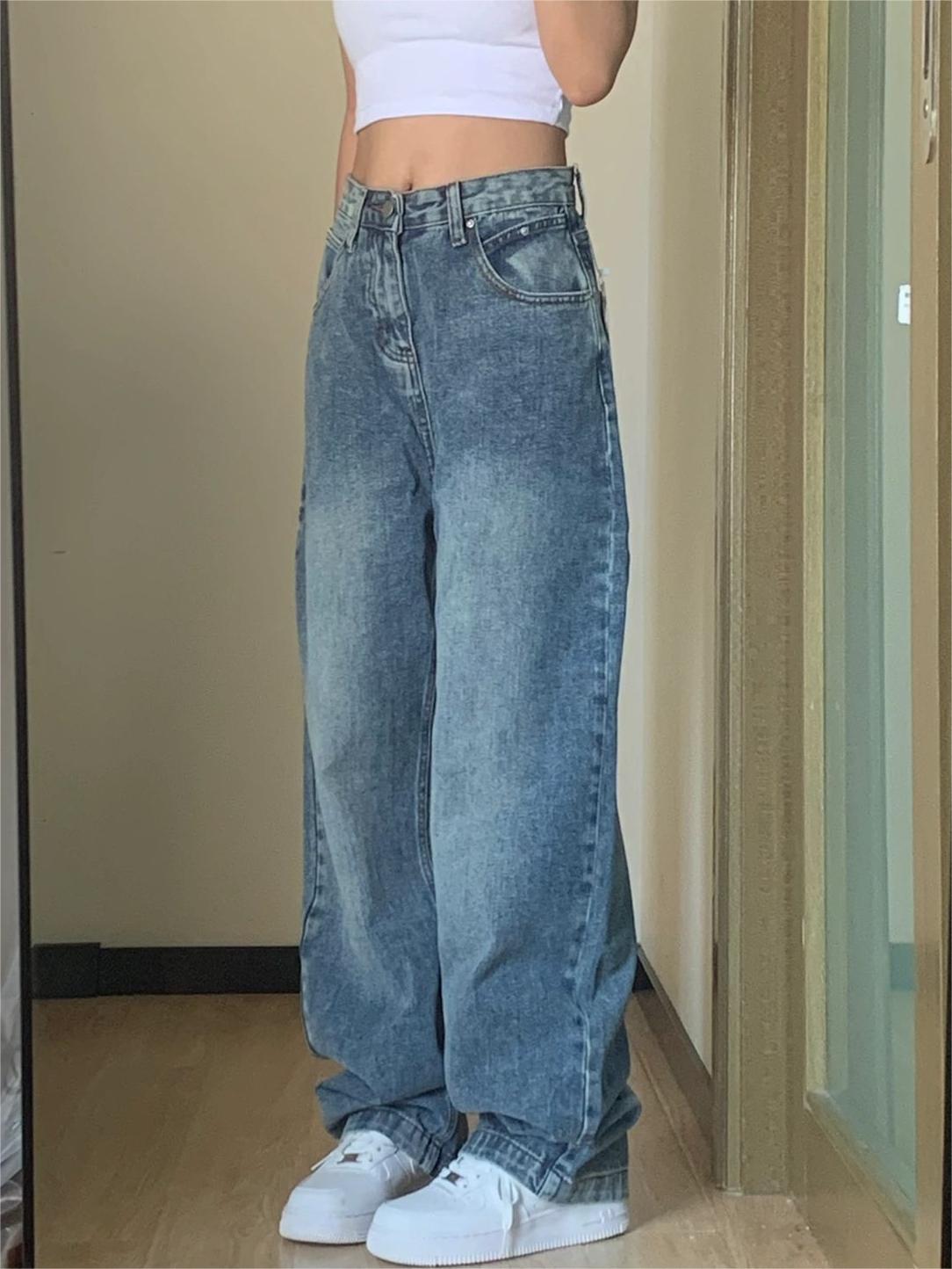 Blue Basic Boyfriend Jeans With A Washed-out Look